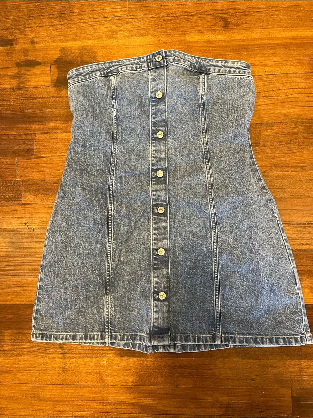 Abercrombie & Fitch Blue Denim Button-Front Strapless dress